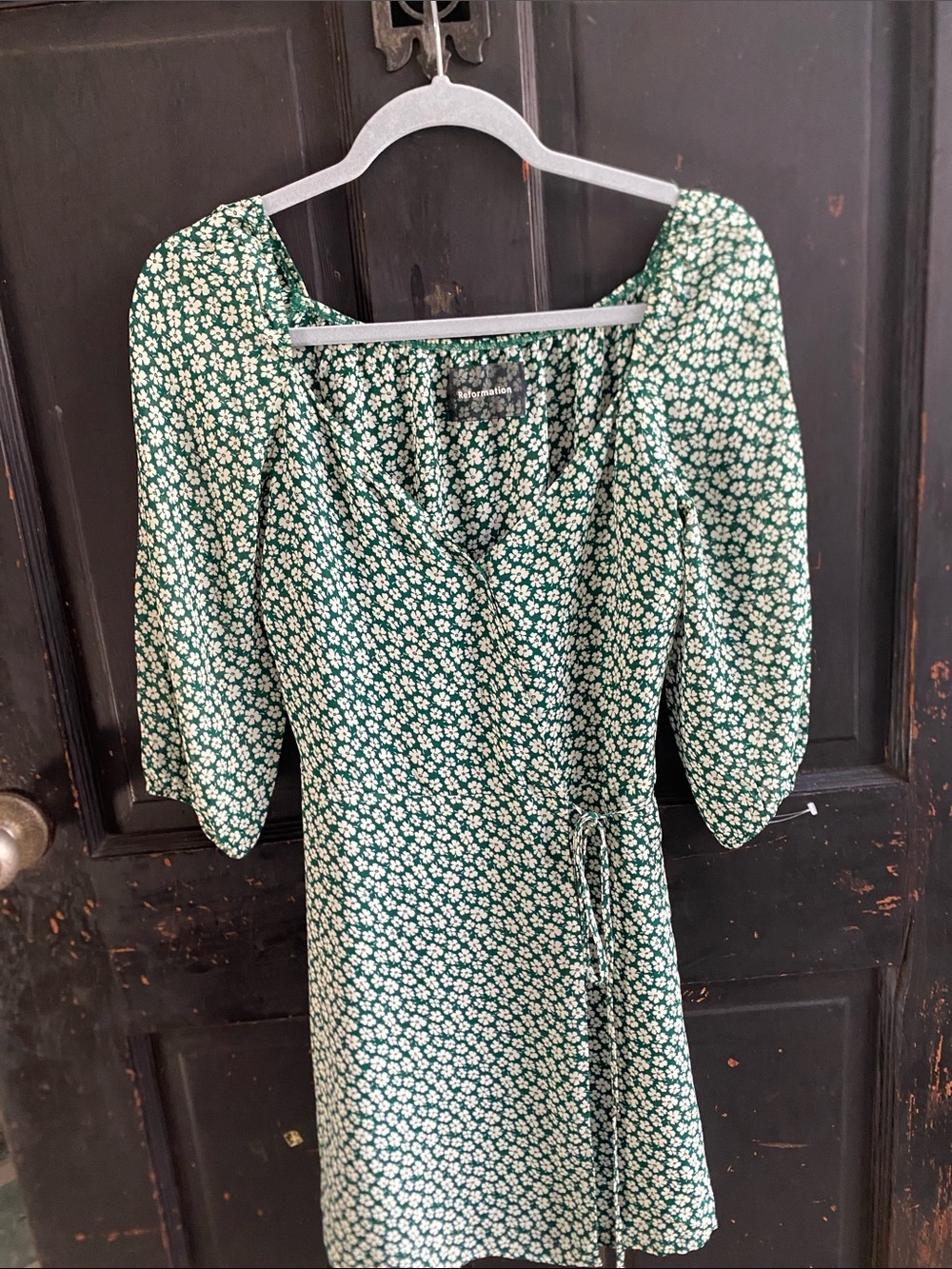 Reformation Green Floral Wrap Midi Dress